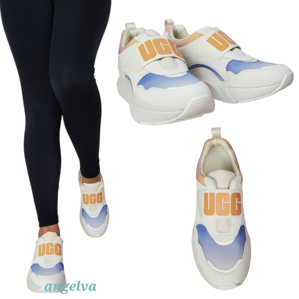 NWT Ugg la flex textile slip on chunky sneakers scallop gradient white big logo